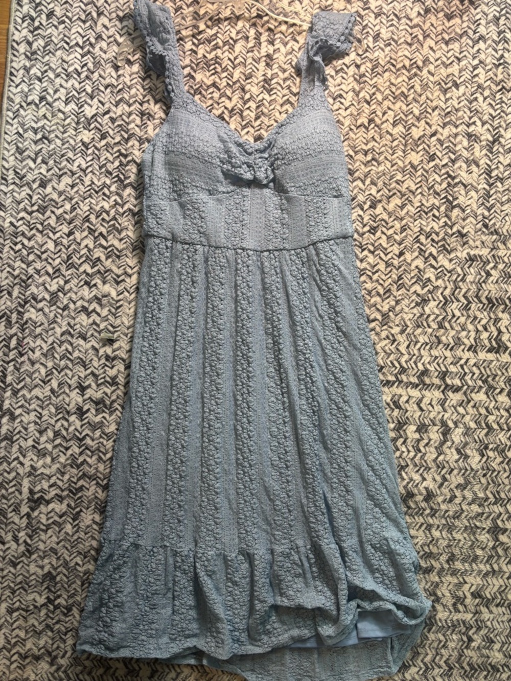 Lily Rose Light Blue Textured Baby Doll Eyelet Lace Embroidered Midi Dress XL